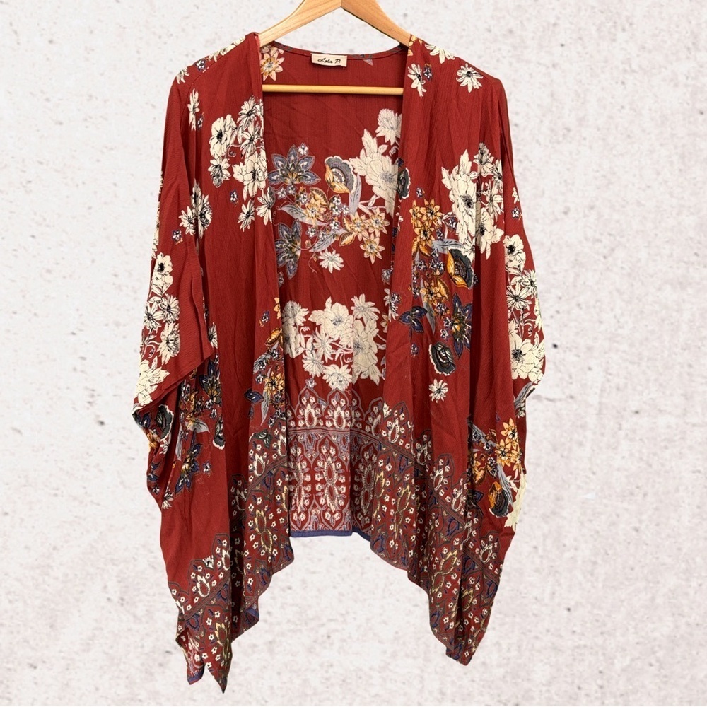 Lola Floral Kimono Cardigan - Red and White